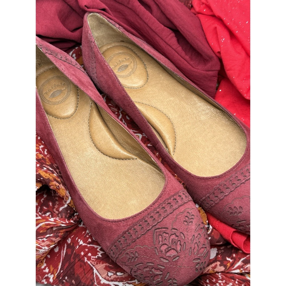 Nurture Merlot Suede Floral Laser Cut‎ Ballet Flats Sz 6M Boho Whimsigoth